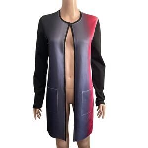 T Tahari Larissa Coat Womens XS Colorblock Open Front Long Cardigan Duster